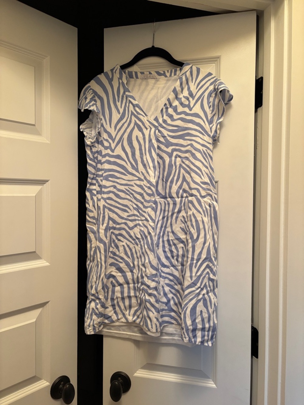 THML Light Blue and White Zebra Print V-Neck Dress